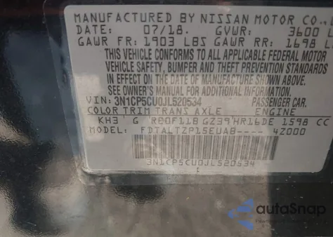 2018 Nissan Kicks Sr from USA, damaged, VIN 3N1CP5CU0JL520534